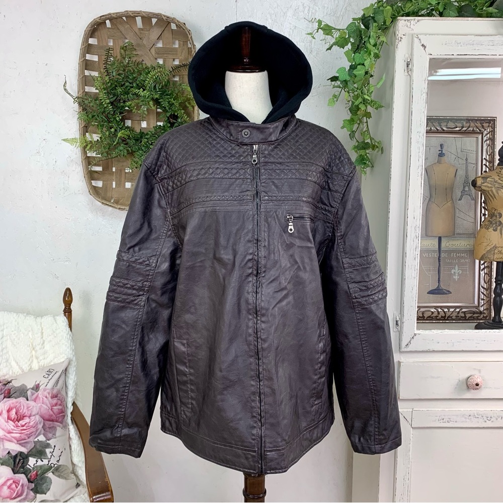Red Camel Mens Hooded Faux Leather Jacket